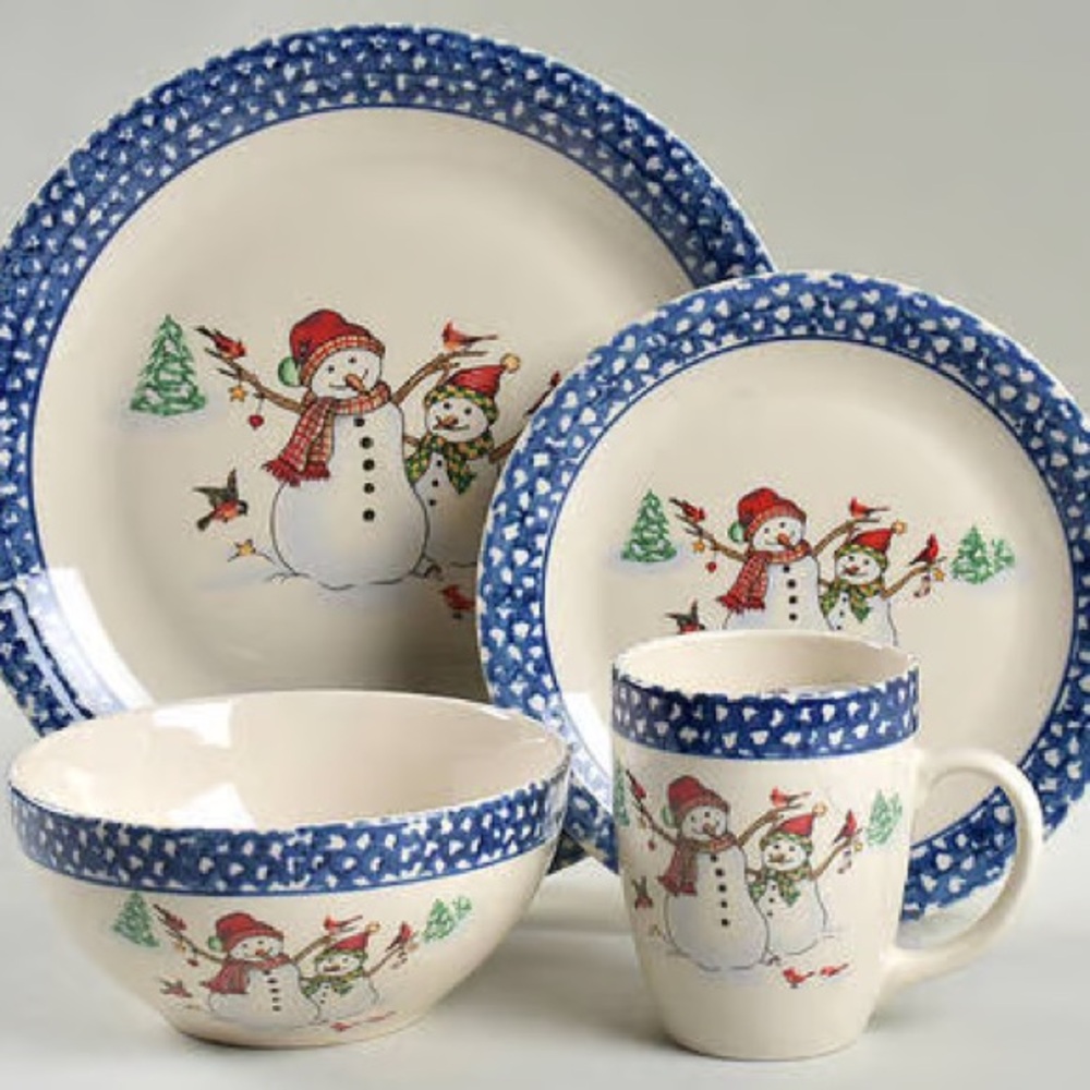 Thomson Pottery Retired Holiday Snowman Dinner Set 16PC Ceramic Christmas Rare!